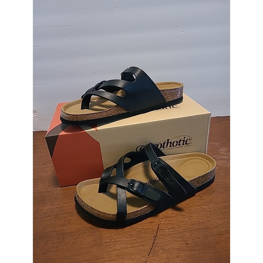 Aerothotic CorkSlides Womens Sz8 Black Synthetic Leather Arch Support PU1105 NIB